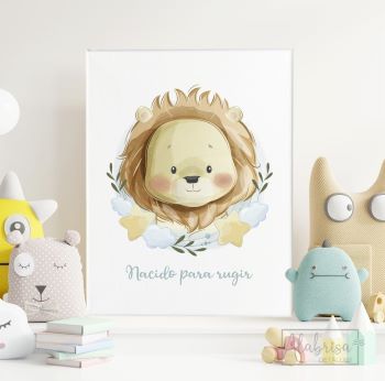 Lienzo infantil con frase personalizada e ilustración de un león